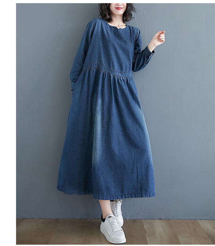 【送料無料】ワンピース レディース デニムワンピース デニム ロング マキシ丈 ルームウェア Aライン きれいめ 可愛い リゾート カジュアル 長袖 大きいサイズ 春 夏 秋 秋冬 森ガール 体型カバー ゆったり ナチュラル シンプル
