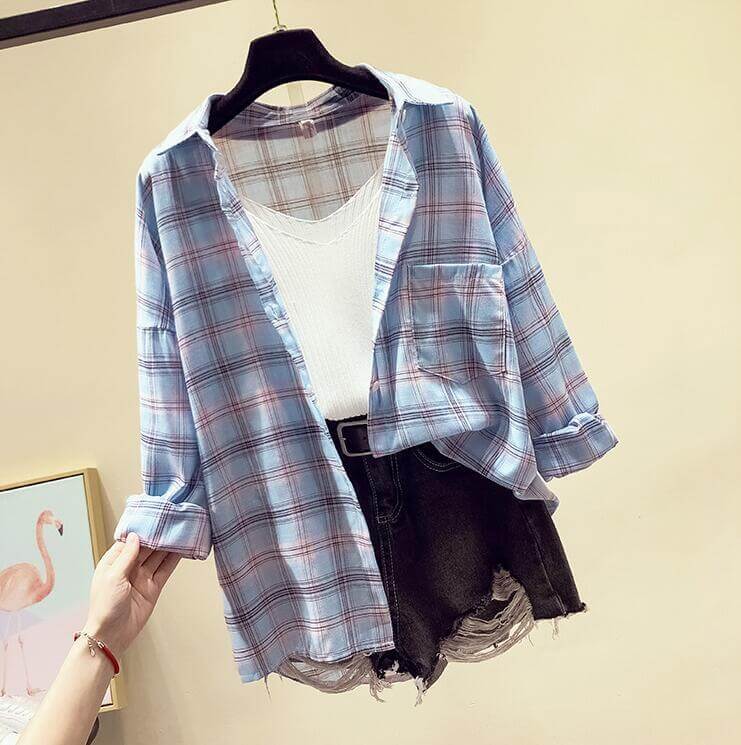【送料無料】シャツ ブラウス チェックシャツ チェック柄 タータンチェック レディース トップス ロングシャツ 羽織 襟付き 長袖  7分袖 白 大きいサイズ ゆったり ドルマン きれいめ おしゃれ 春 夏 秋 冬 オフィス OL 通勤 フォーマル 着痩せ カジュアル