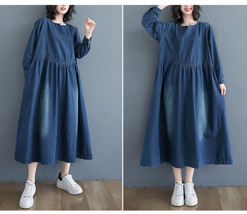【送料無料】ワンピース レディース デニムワンピース デニム ロング マキシ丈 ルームウェア Aライン きれいめ 可愛い リゾート カジュアル 長袖 大きいサイズ 春 夏 秋 秋冬 森ガール 体型カバー ゆったり ナチュラル シンプル