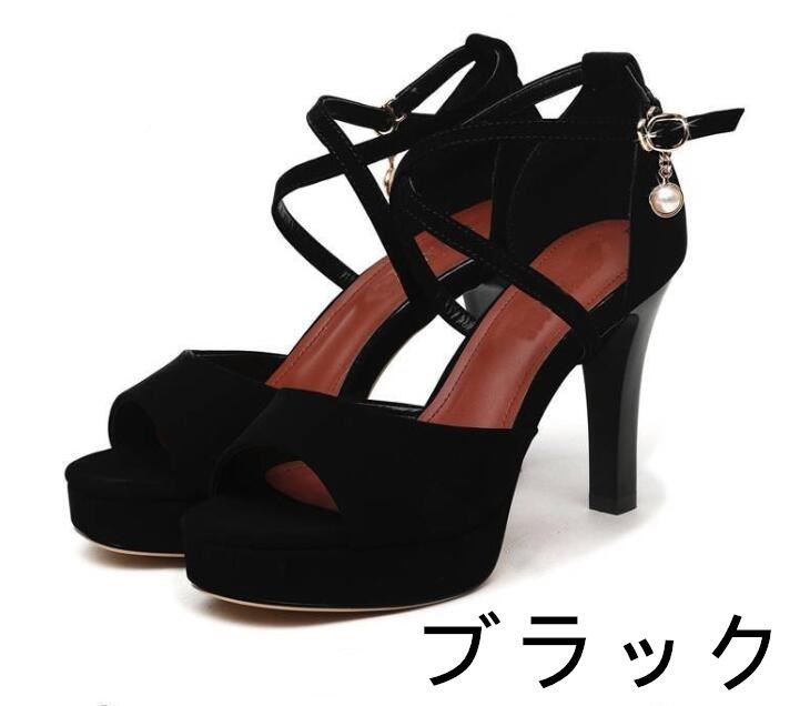 【送料無料】ストラップサンダル サンダル レディース オープントゥ 美脚 ハイヒール ピンヒール 厚底 9cmヒール 痛くない アンクル ストラップ おしゃれ オフィス 大きいサイズ   黒 軽量 幅広 バックストラップ ブラック シューズ パーティー キャバ 靴 滑り止め 通勤