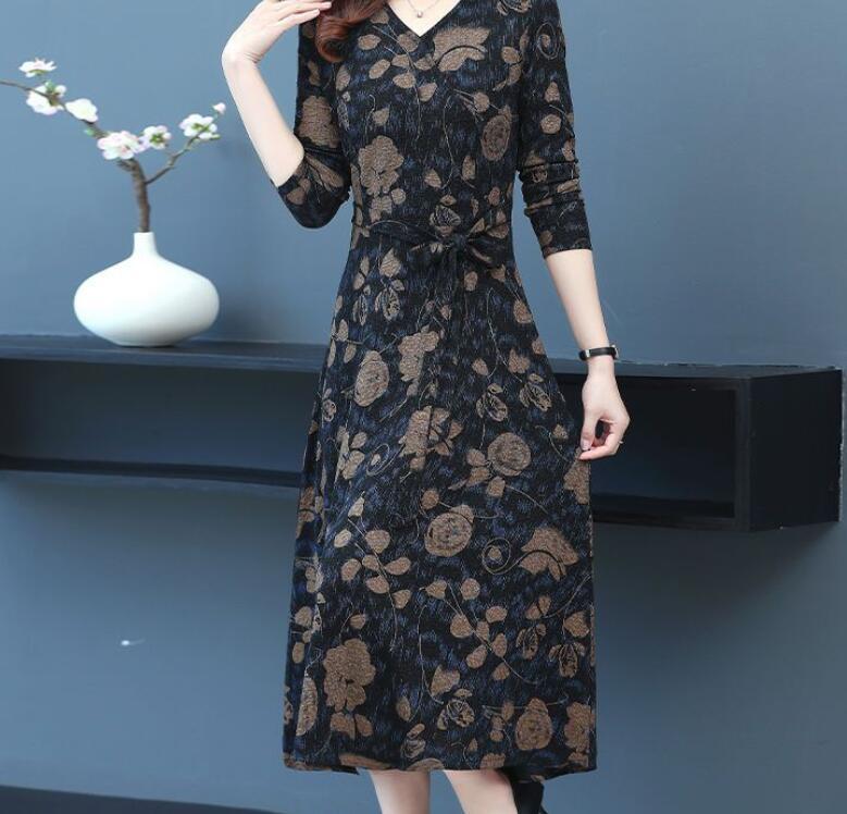 【送料無料】ワンピース レディース ロングワンピース Vネック 花柄 総柄 ロング Aライン フレアワンピース 大人 上品 春 秋 冬 ワンピ 七分袖 長袖 大きいサイズ フォーマル 結婚式 パーティー ドレス 発表会 カジュアル オフィス OL 通勤 かわいい 可愛い