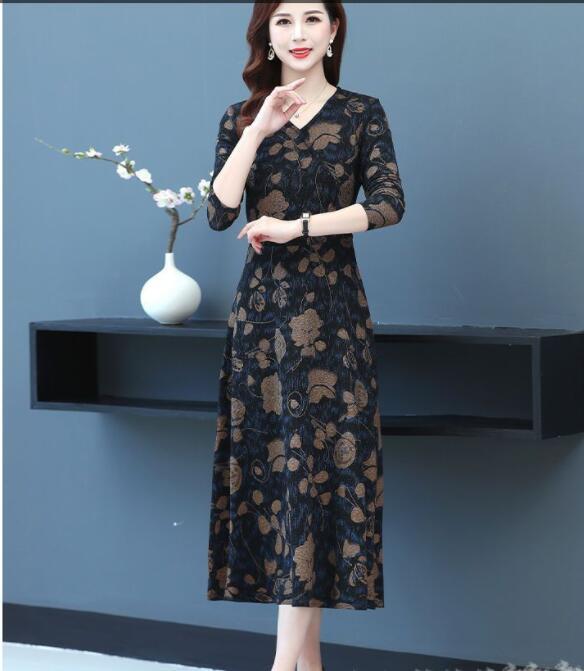 【送料無料】ワンピース レディース ロングワンピース Vネック 花柄 総柄 ロング Aライン フレアワンピース 大人 上品 春 秋 冬 ワンピ 七分袖 長袖 大きいサイズ フォーマル 結婚式 パーティー ドレス 発表会 カジュアル オフィス OL 通勤 かわいい 可愛い