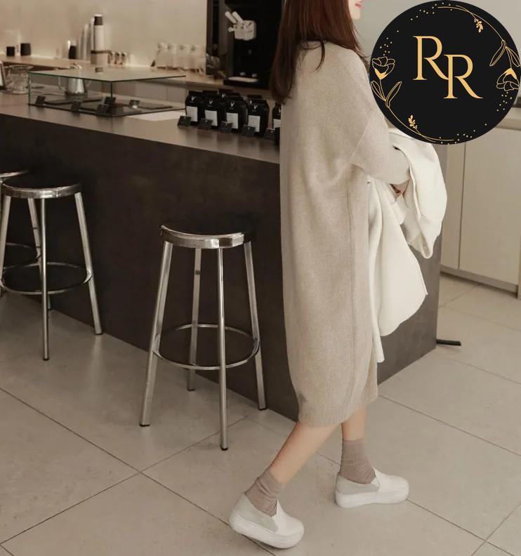 【送料無料】 rrstyle レディース 「質感あふれる」膝下丈 ストレートスカート ラウンドネック カジュアル ニットワンピース