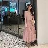 【送料無料】 rrstyle レディース 着痩せ効果 無地 秋冬 足首丈 エレガント メッシュ Aライン 切り替え ラウンドネック カジュアルワンピース