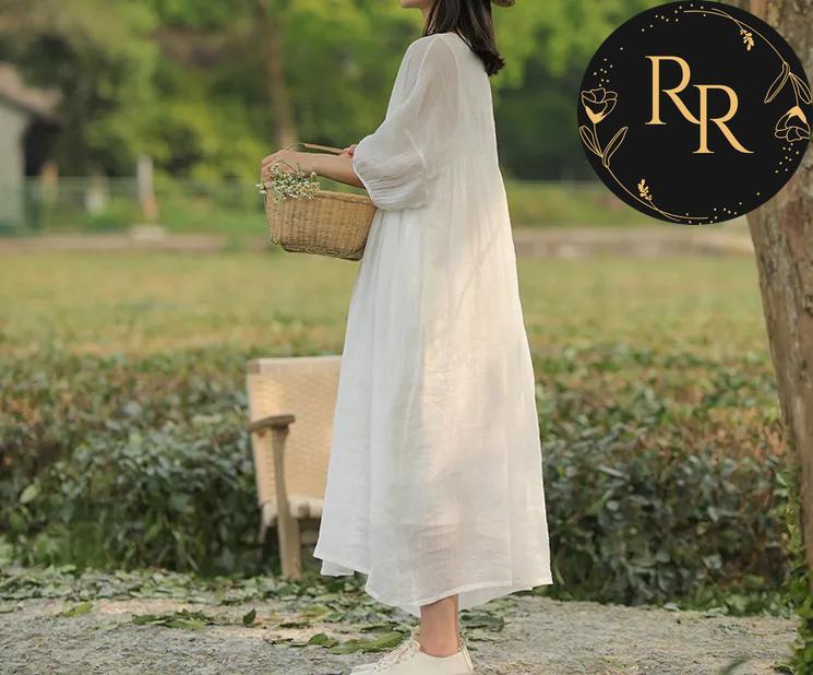 【送料無料】 rrstyle レディース 「プルオーバー」 大きめのサイズ感 ラウンドネック 七分袖 すね丈 カジュアルワンピース