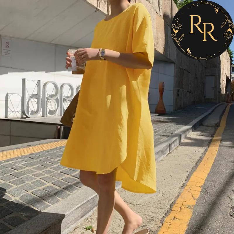 【送料無料】 rrstyle レディース 「定番シンプル」  無地 大きめのサイズ感 綿麻 ハイウエスト カジュアルワンピース