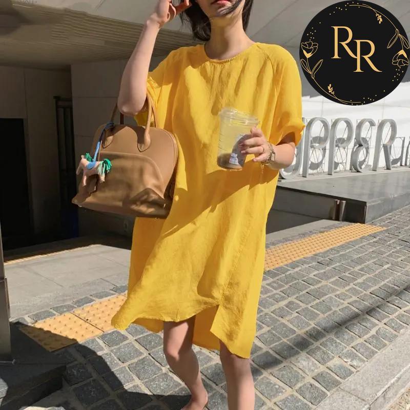 【送料無料】 rrstyle レディース 「定番シンプル」  無地 大きめのサイズ感 綿麻 ハイウエスト カジュアルワンピース