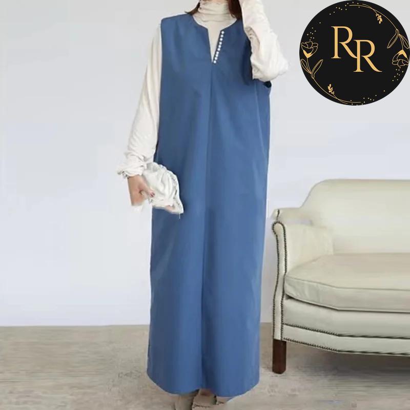 【送料無料】 rrstyle レディース ストレートスカート プルオーバー Vネック ロング 真珠 ノースリーブ スリット 無地 3カラー展開 カジュアルワンピース