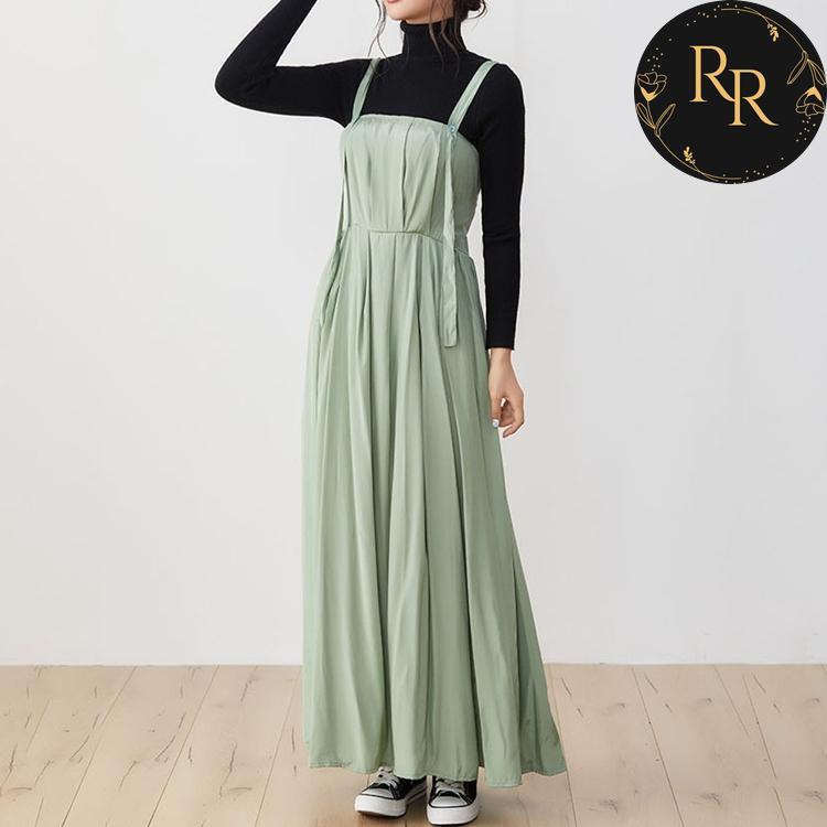 【送料無料】rrstyleレディース 売り切れ必至無地ギャザー飾りサロペットワンピース
