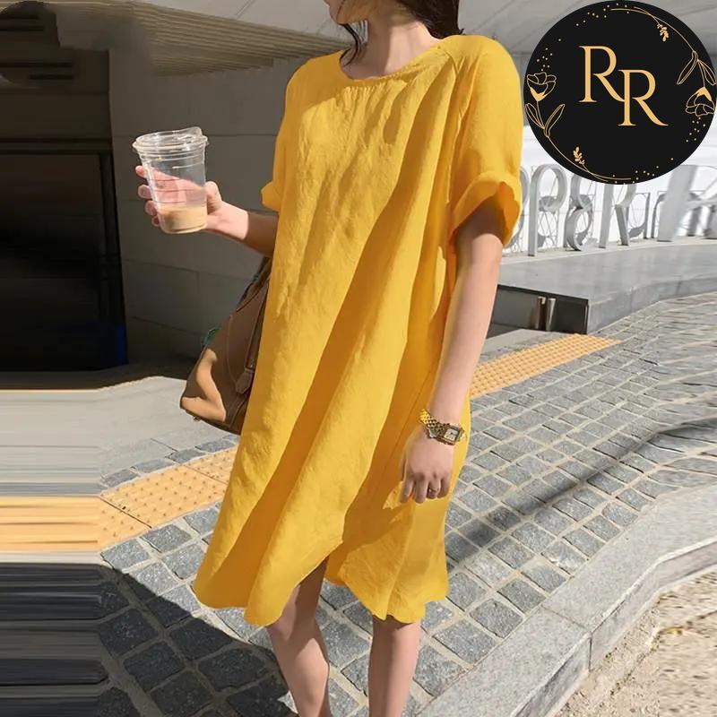 【送料無料】 rrstyle レディース 「定番シンプル」  無地 大きめのサイズ感 綿麻 ハイウエスト カジュアルワンピース