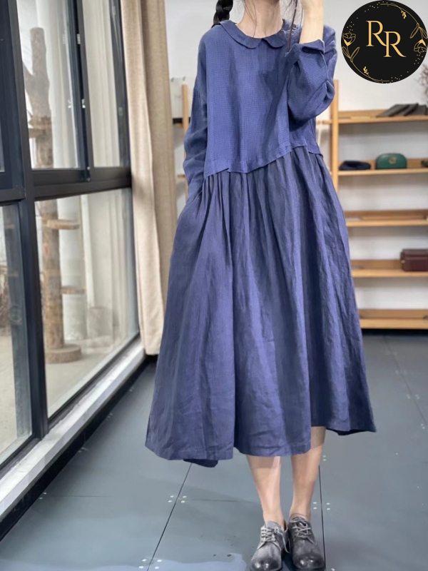【送料無料】rrstyleレディース 超目玉アイテム着瘦せ配色フェイクレイヤード切り替えAラインリネン生地ワンピース
