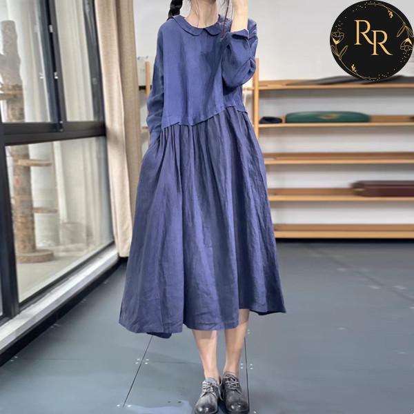 【送料無料】rrstyleレディース 超目玉アイテム着瘦せ配色フェイクレイヤード切り替えAラインリネン生地ワンピース
