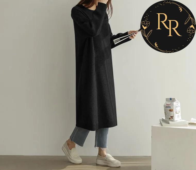 【送料無料】 rrstyle レディース 「質感あふれる」膝下丈 ストレートスカート ラウンドネック カジュアル ニットワンピース