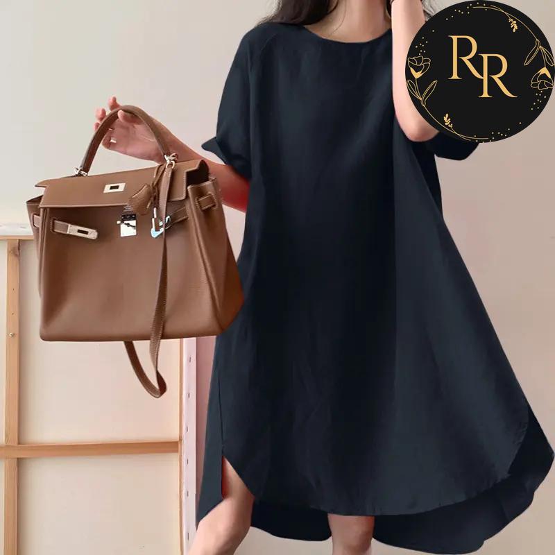 【送料無料】 rrstyle レディース 「定番シンプル」  無地 大きめのサイズ感 綿麻 ハイウエスト カジュアルワンピース