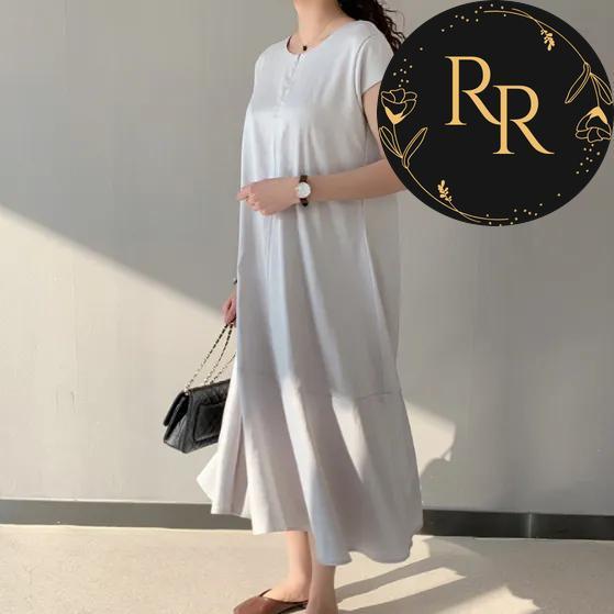 【送料無料】 rrstyle レディース 「Aライン」コンシールファスナー ラウンドネック すね丈 ラウンドネック 半袖 シンプル 無地 カジュアルワンピース