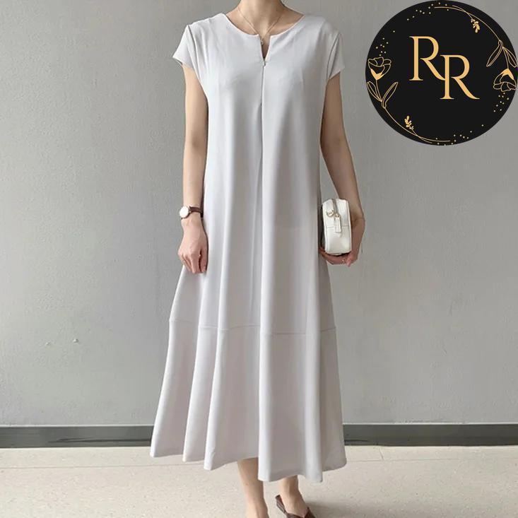 【送料無料】 rrstyle レディース 「Aライン」コンシールファスナー ラウンドネック すね丈 ラウンドネック 半袖 シンプル 無地 カジュアルワンピース