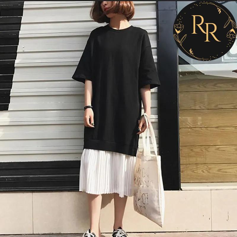 【送料無料】 rrstyle レディース 配色 切り替え キレカジ レイヤード / 重ね着風 すね丈 五分袖 気分転換 通勤 ファッション ストレート カジュアルワンピース