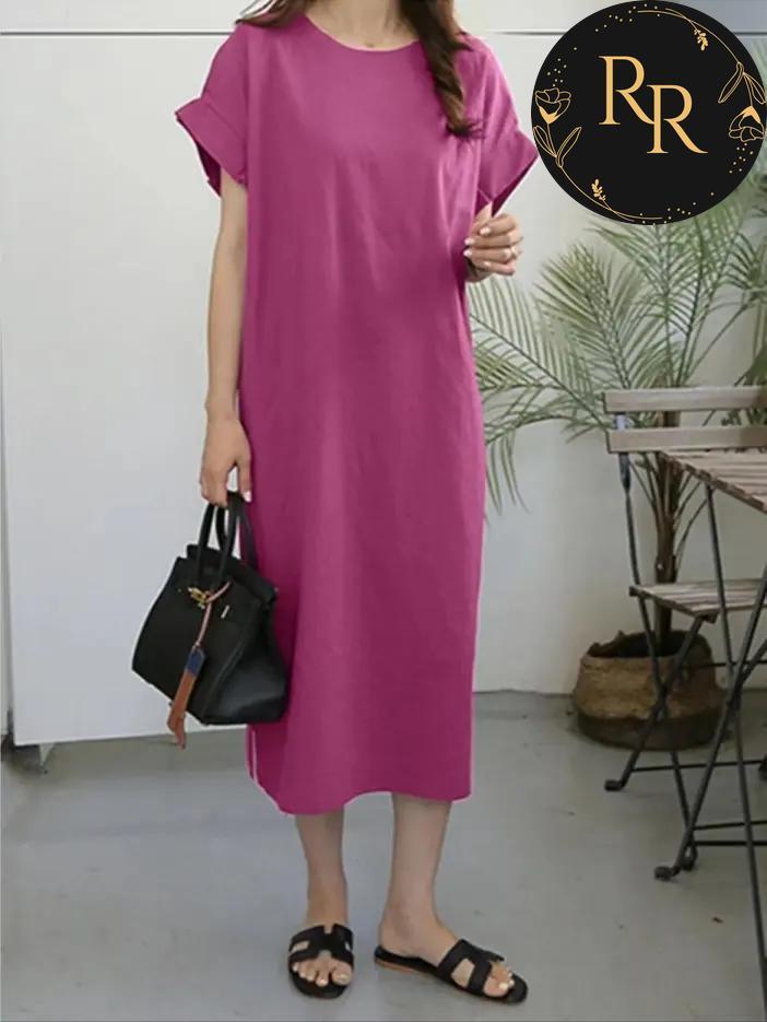 【送料無料】 rrstyle レディース 「ラウンドネック」レトロ ストレートスカート 無地 ロング ぴったりしたサイズ感 スリット カジュアルワンピース