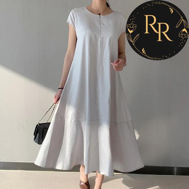 【送料無料】 rrstyle レディース 「Aライン」コンシールファスナー ラウンドネック すね丈 ラウンドネック 半袖 シンプル 無地 カジュアルワンピース