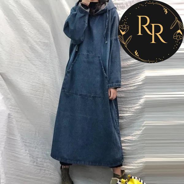 【送料無料】 rrstyle レディース 「フード付き」 プルオーバー ストレートスカート ロング デニム カジュアルワンピース