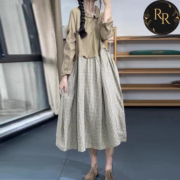 【送料無料】rrstyleレディース 超目玉アイテム着瘦せ配色フェイクレイヤード切り替えAラインリネン生地ワンピース