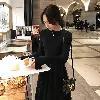 【送料無料】 rrstyle レディース 着痩せ効果 無地 秋冬 足首丈 エレガント メッシュ Aライン 切り替え ラウンドネック カジュアルワンピース