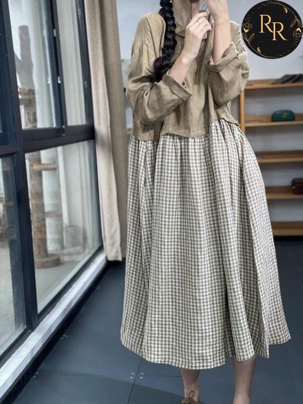 【送料無料】rrstyleレディース 超目玉アイテム着瘦せ配色フェイクレイヤード切り替えAラインリネン生地ワンピース