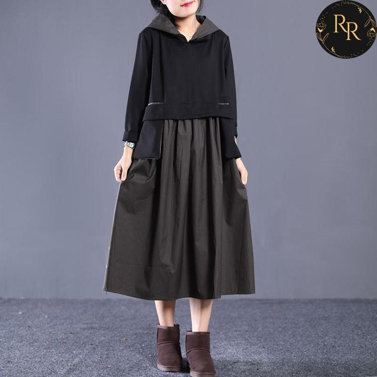 【送料無料】rrstyleレディース ルーズ切り替えフード付きプラスサイズワンピース