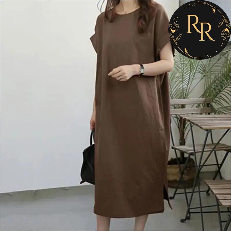 【送料無料】 rrstyle レディース 「ラウンドネック」レトロ ストレートスカート 無地 ロング ぴったりしたサイズ感 スリット カジュアルワンピース