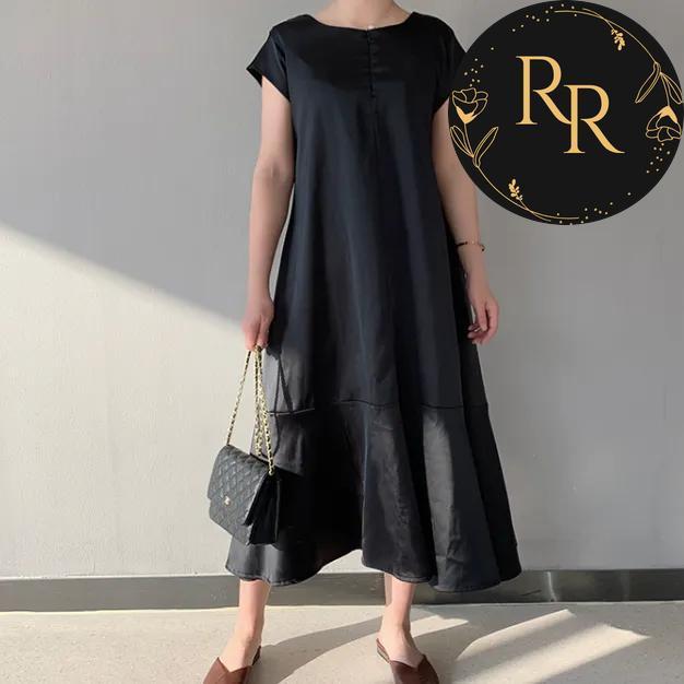 【送料無料】 rrstyle レディース 「Aライン」コンシールファスナー ラウンドネック すね丈 ラウンドネック 半袖 シンプル 無地 カジュアルワンピース