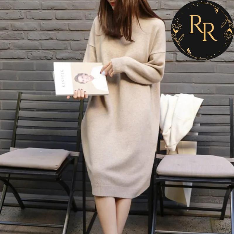 【送料無料】 rrstyle レディース 「質感あふれる」膝下丈 ストレートスカート ラウンドネック カジュアル ニットワンピース