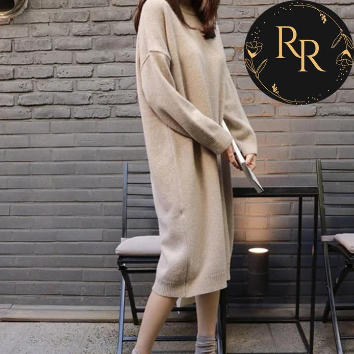 【送料無料】 rrstyle レディース 「質感あふれる」膝下丈 ストレートスカート ラウンドネック カジュアル ニットワンピース