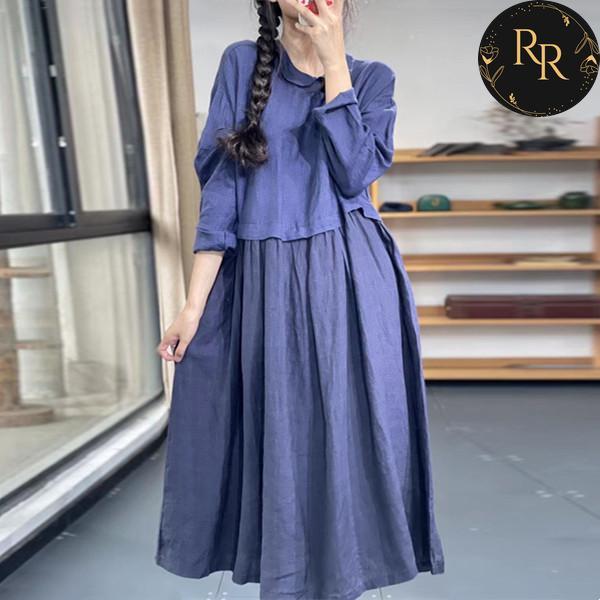 【送料無料】rrstyleレディース 超目玉アイテム着瘦せ配色フェイクレイヤード切り替えAラインリネン生地ワンピース