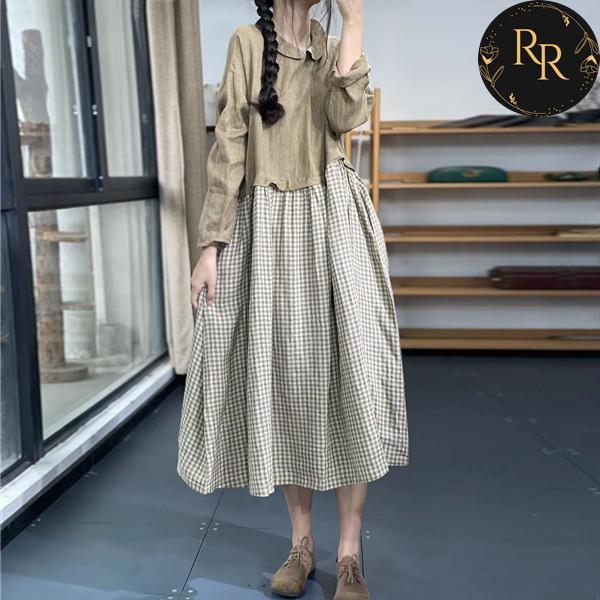 【送料無料】rrstyleレディース 超目玉アイテム着瘦せ配色フェイクレイヤード切り替えAラインリネン生地ワンピース