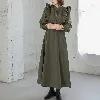 【送料無料】 rrstyle レディース 「ギャザー飾り」大きめのサイズ感 ロング Aライン 春秋 ナチュラル 九分袖 ボタン ロマンチック 体型をカバー カジュアルワンピース