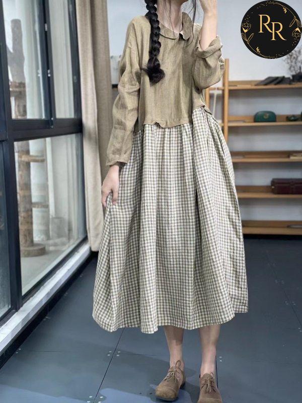 【送料無料】rrstyleレディース 超目玉アイテム着瘦せ配色フェイクレイヤード切り替えAラインリネン生地ワンピース