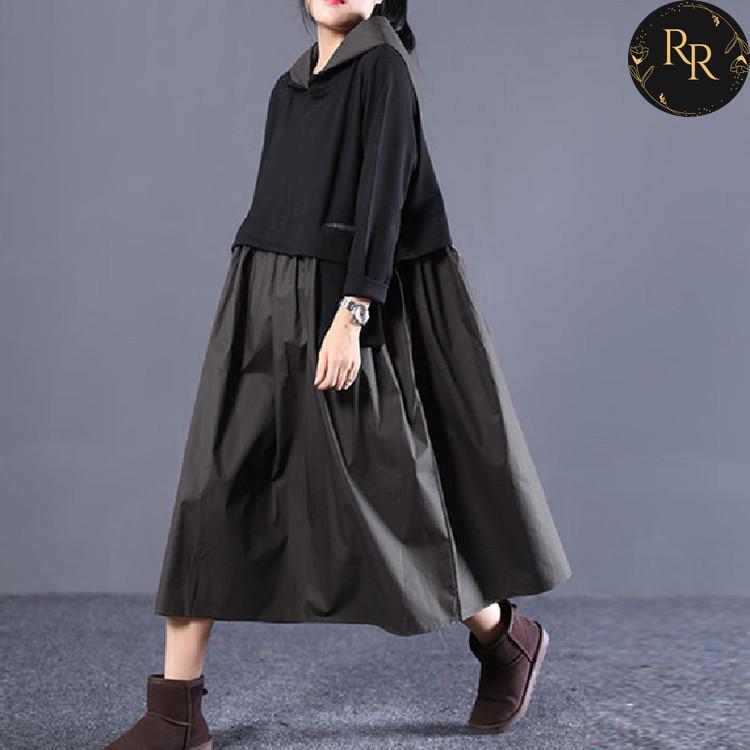 【送料無料】rrstyleレディース ルーズ切り替えフード付きプラスサイズワンピース