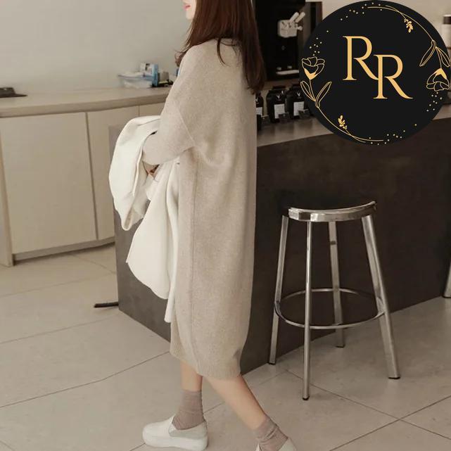 【送料無料】 rrstyle レディース 「質感あふれる」膝下丈 ストレートスカート ラウンドネック カジュアル ニットワンピース