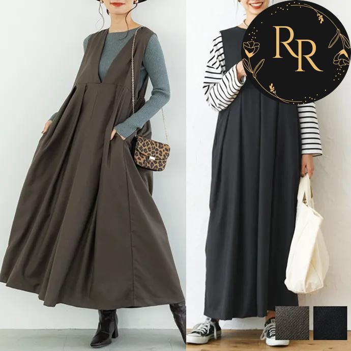 【送料無料】 rrstyle レディース 「ギャザー」 無地 プルオーバー Ｖバック ノースリーブ Aライン カジュアルワンピース