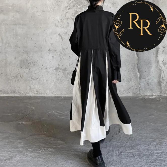 【送料無料】 rrstyle レディース 「Aライン」配色 長袖 ロング 春秋 切り替え 旅行 着痩せ効果 体型をカバー 大きめのサイズ感 休日 通勤 通気性良い カジュアルワンピース