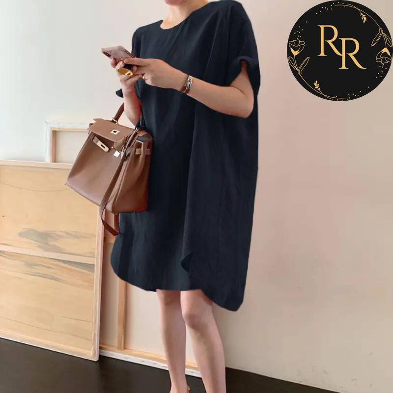 【送料無料】 rrstyle レディース 「定番シンプル」  無地 大きめのサイズ感 綿麻 ハイウエスト カジュアルワンピース