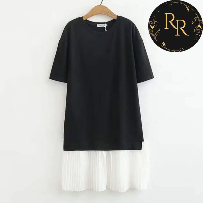 【送料無料】 rrstyle レディース 配色 切り替え キレカジ レイヤード / 重ね着風 すね丈 五分袖 気分転換 通勤 ファッション ストレート カジュアルワンピース
