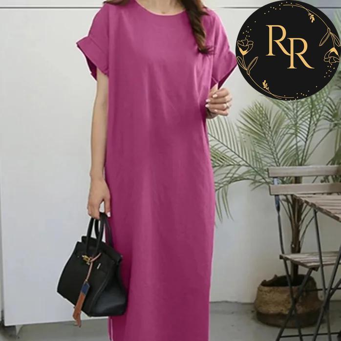 【送料無料】 rrstyle レディース 「ラウンドネック」レトロ ストレートスカート 無地 ロング ぴったりしたサイズ感 スリット カジュアルワンピース