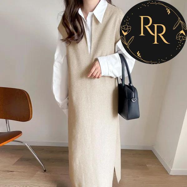 【送料無料】 rrstyle レディース 様々な体型に対応 ノースリーブ フェミニン コーディネート自在 プルオーバー ストレートスカート ロング Vネック カジュアルワンピース