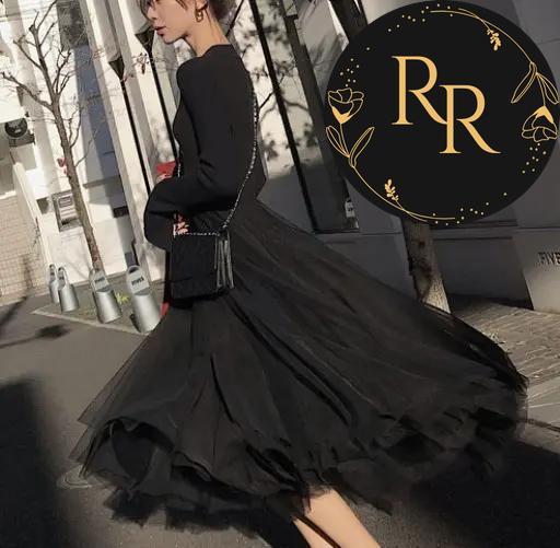 【送料無料】 rrstyle レディース 着痩せ効果 無地 秋冬 足首丈 エレガント メッシュ Aライン 切り替え ラウンドネック カジュアルワンピース