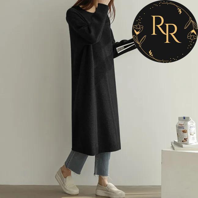 【送料無料】 rrstyle レディース 「質感あふれる」膝下丈 ストレートスカート ラウンドネック カジュアル ニットワンピース