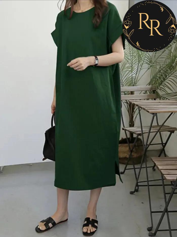 【送料無料】 rrstyle レディース 「ラウンドネック」レトロ ストレートスカート 無地 ロング ぴったりしたサイズ感 スリット カジュアルワンピース