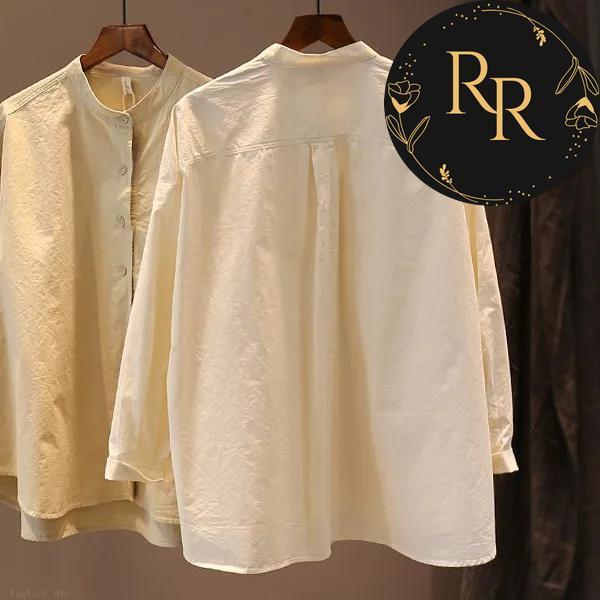 【送料無料】 rrstyle レディース 【トップス】人気爆発 無地 ラウンドネック レトロ レディース 体型カバー シングルブレスト シャツ・ブラウス