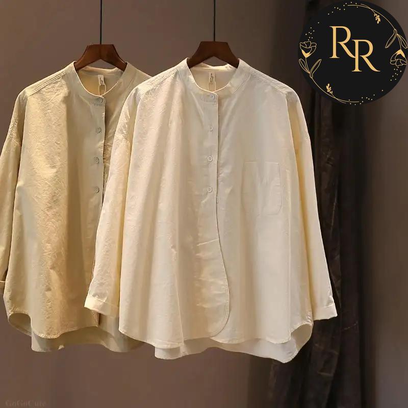 【送料無料】 rrstyle レディース 【トップス】人気爆発 無地 ラウンドネック レトロ レディース 体型カバー シングルブレスト シャツ・ブラウス