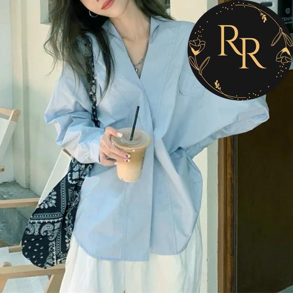 【送料無料】 rrstyle レディース おしゃれ度高め 無地 Vネック シングルブレスト ドルマンスリーブ シャツ・ブラウス